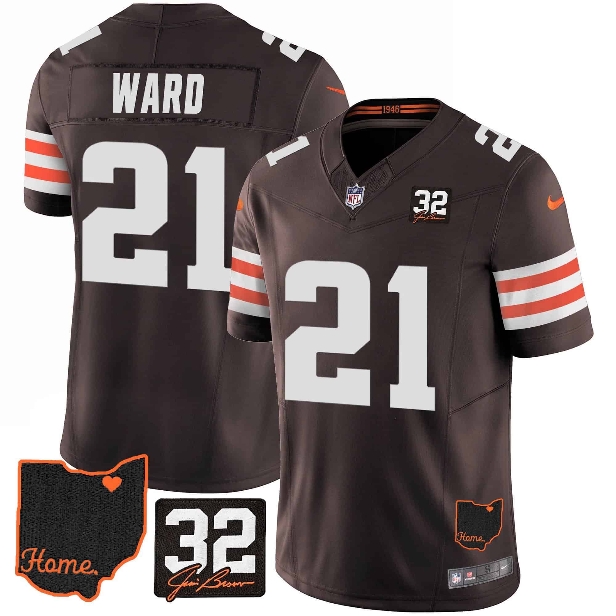 Men Cleveland Browns 21 Ward Brown Memorial Home Patch 2024 Nike NFL Jersey style 1
